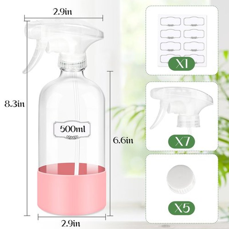 ZENOWICK 5 Pack/16 Oz Glass Spray Bottles, Refillable Empty Containers with Silicone Sleeve, Upgraded Adjustable Nozzle Spray Bottle Sets for Cleaning, Essential Oils, Hair