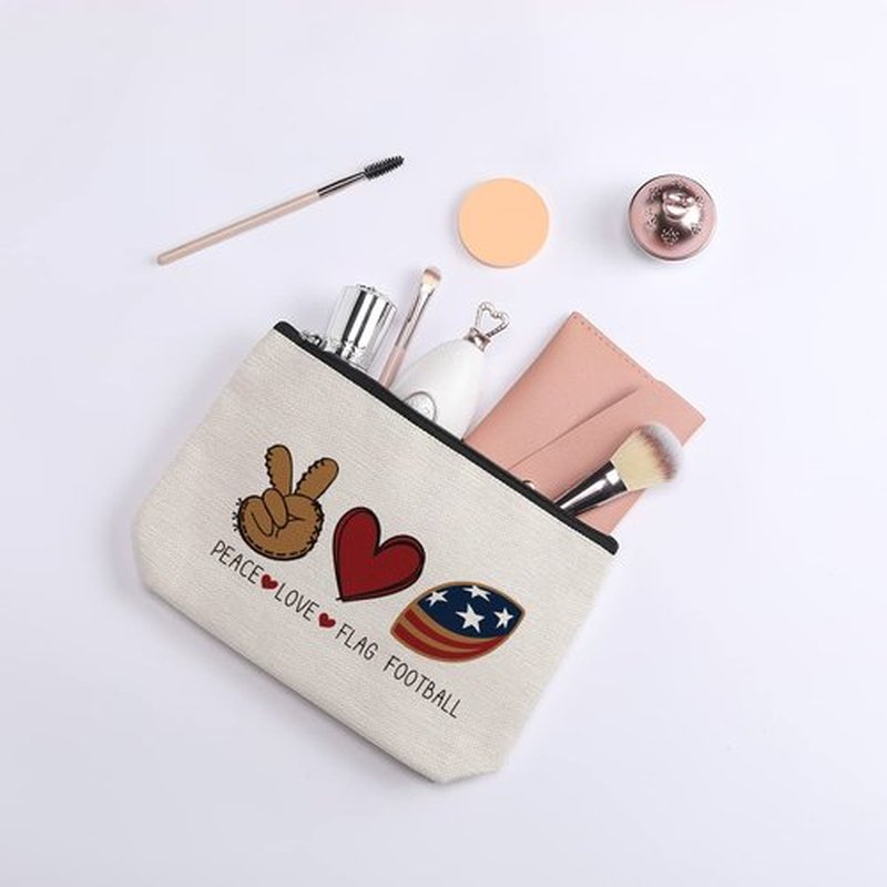 kdxpbpz Football Travel Pouch Flag Football Bag Football Gifts Football Mom Gifts C Team Coach Gifts Sport Fans Gifts for Football Lovers Players Birthday Gifts - Peace Love Flag Football