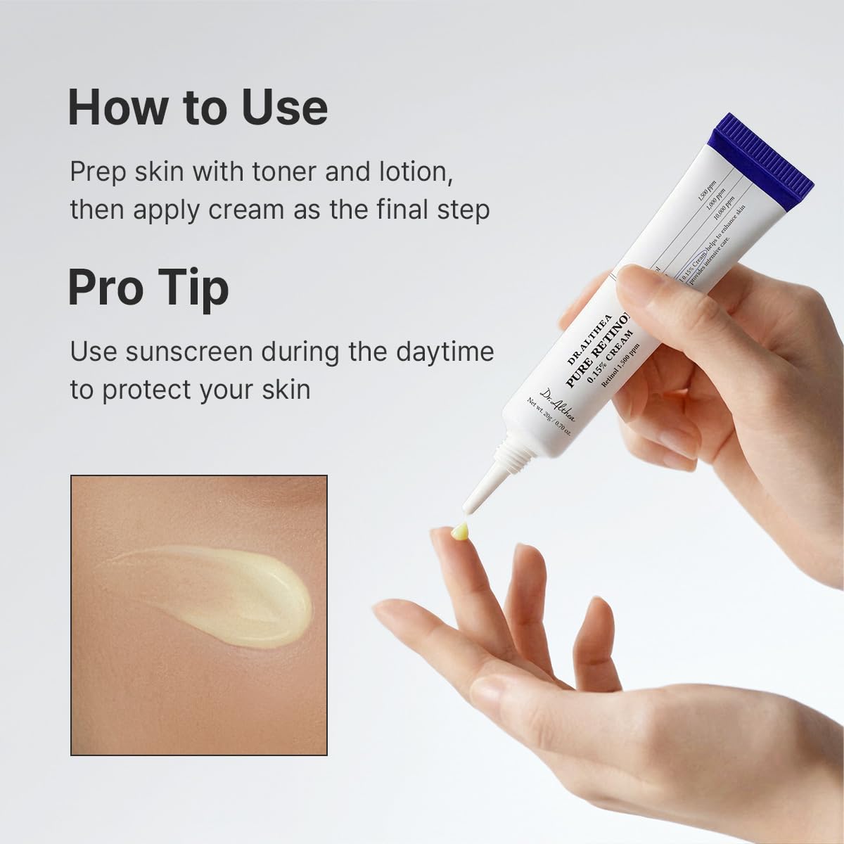 Dr.Althea Pure Retinol 0.15% Cream | Bakuchiol & Centella for Low Irritation | Helps with Dark Spots, Skin Tightening | Face Moisturizer for Anti Pigment | Korean Vegan Skincare, 0.70 Fl Oz