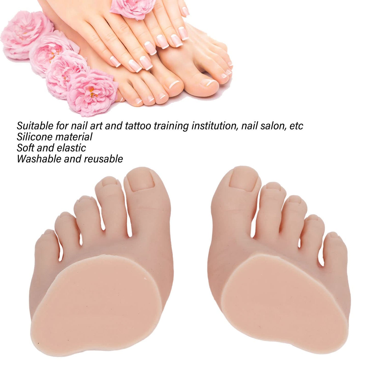 1 Pair Silicone Foot Model, Nail Art Training Display Fake Half Foot Model Pedicure Practice Silicone Foot Model (Medium Skin Color)