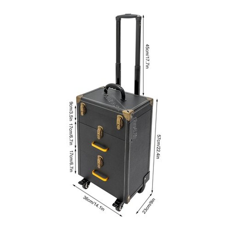 Rolling Makeup Case with Drawers&4 Wheel, Cosmetic Case Trolley, Make Up Suitcase Cosmetic Trolley, Portable Multifunction Makeup Suitcase, Jewelry Travel Cosmetic Train Case (Black+Bronze Color)