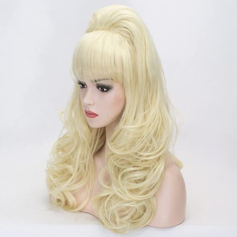 Probeauty Long Wave Blonde Bouffant Beehive Wigs Big Curly Wavy Retro Wigs for Women 70s 80s Costume 23 Inch