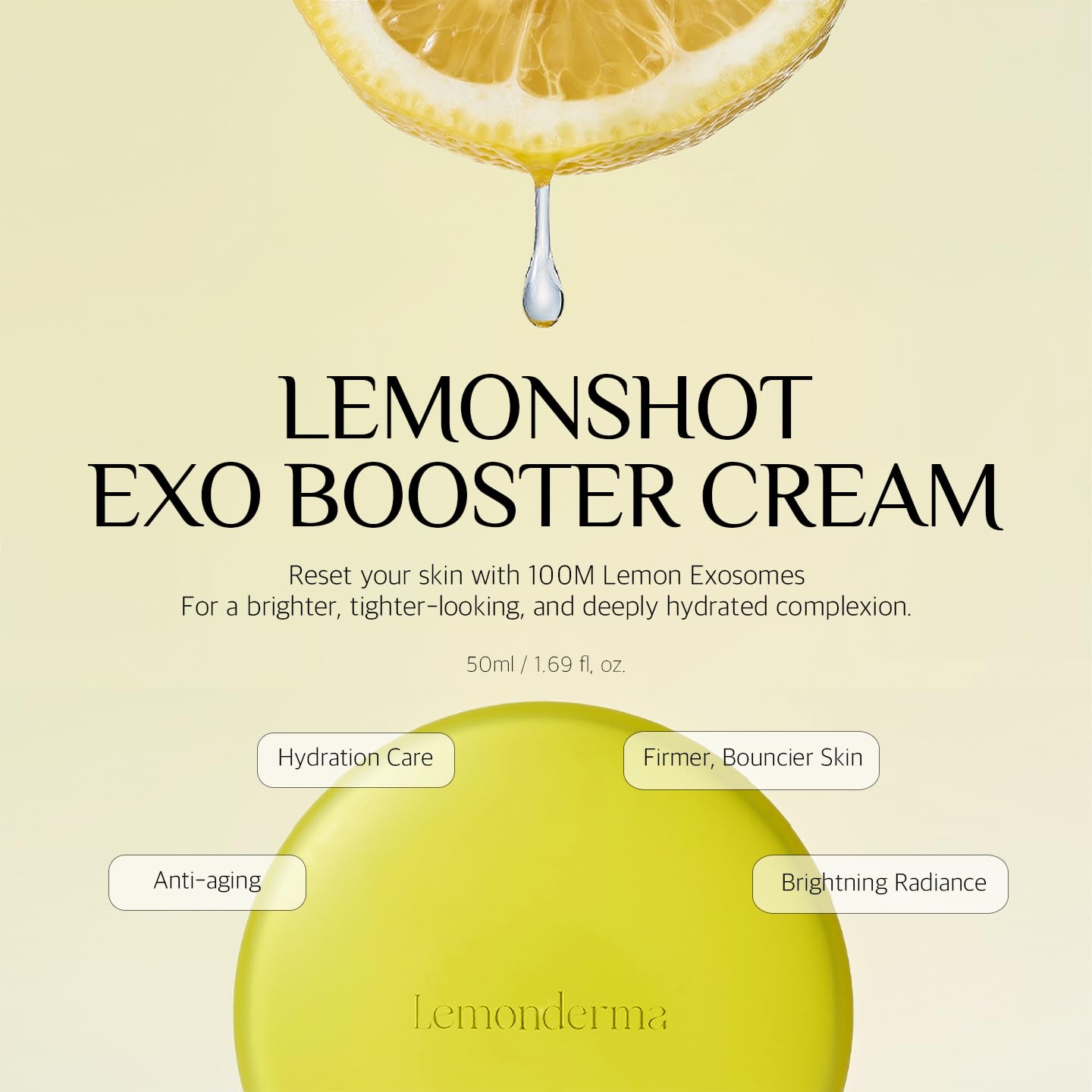 Lemonshot Exo:Booster Cream - 100M Lemon Exosome & Ceramide Panthenol for lightweight Barrier Repair & Glass Skin Glow, Korean Pharmacy Skincare, 1.69 fl oz