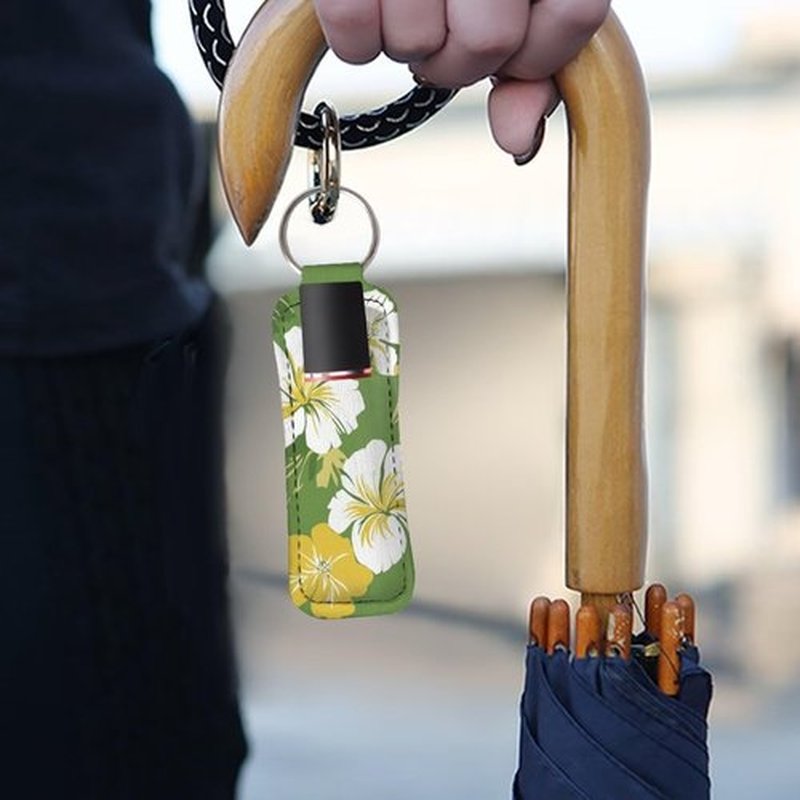 SEANATIVE Tropical Flowers 5 PCS Chapstick Holder Keychain Clip-on Sleeve Chapstick Pouch Neoprene Keychains Lipstick Holder Lip Balm Holster Keychain Holder for Chapstick Tracker