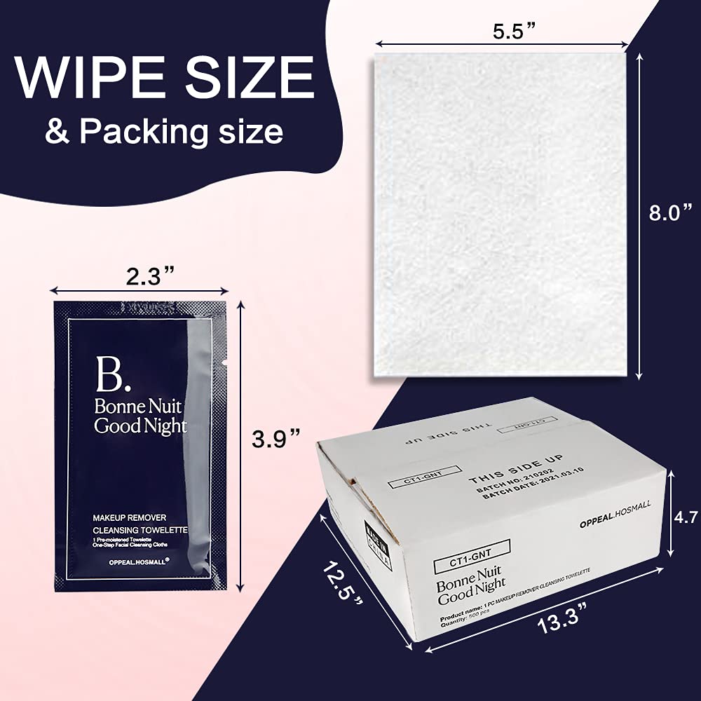 OPPEAL.HOSMALL 500ct Facial Cleansing Wipes Gentle Makeup Remover, Waterproof Individually Wrapped, Fragrance, Oil & Alcohol Free