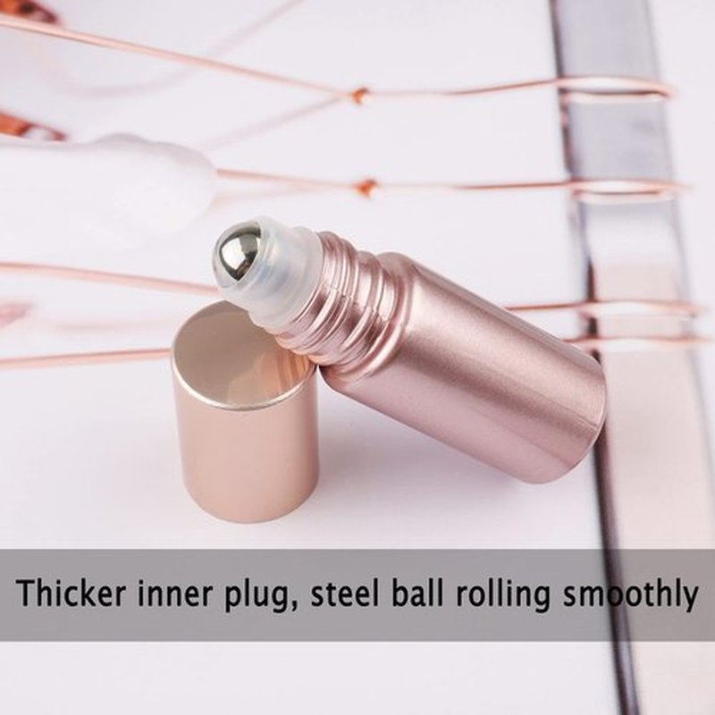 Newzoll 10 Pcs Roll-on Bottles Set, 5 ml (1/6 oz) Refillable Roller Bottles with Funnels & Opener, Glass Roll on Bottles Containers for Perfumes Aromatherapy Essential Oils Liquid, Matte Rose Gold