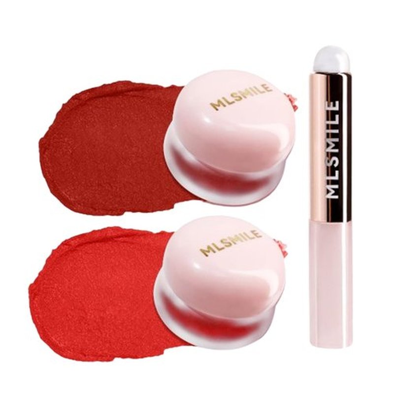 Lip Pudding Pot, Lip & Cheek Blurry Pudding Pot, Blurring Makeup Blush, Buildable Lightweight, Multi-Use Soft Matte Velvet Finish,With A Lip Pudding Pot Brush (02 crush+03 passion)