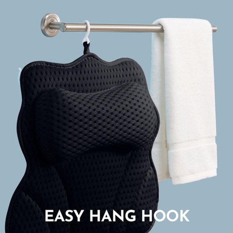 WONDERfoam Thick Padded Ergonomic Bath Pillow for Tub, Support for Head Neck and Back, Slip-Resistant, Machine Washable Breathable Quick Dry Mesh Bathtub Headrest Pillows, Spa Rest Accessories, Black