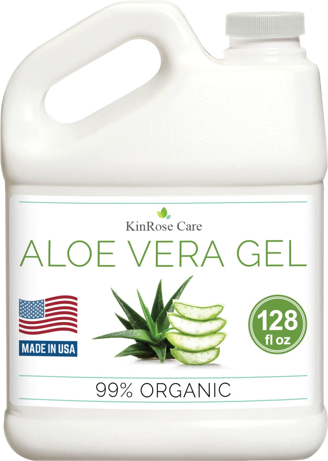 KinRose Care, 128oz Aloe Vera Gel for Face, Skin, Hair & Sunburn Relief - From Pure Organic Aloe Vera - Cold Pressed, Vegan, Unscented - Made in USA.