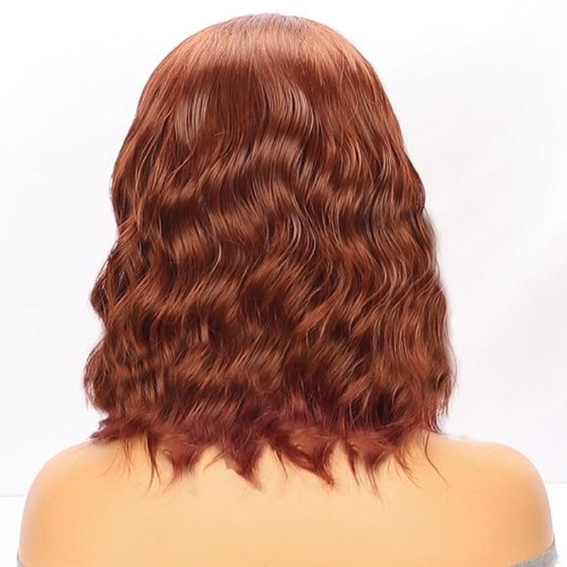 Gusif Auburn Brown Headband Wig Short Bob Wavy Wigs for Black Women Natural Hairline Bob Wig Glueless Shoulder Length Synthetic Wig (Auburn Brown)