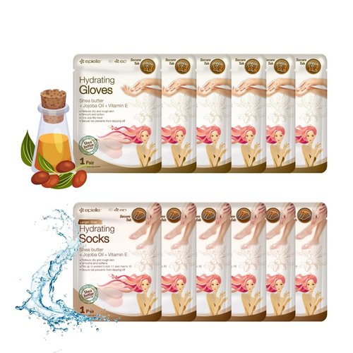Epielle Hydrating Hand & Foot Masks (Glove & Socks 12pk) for Dry Hand, Dry & Cracked Heel | Spa Day | Shea Butter + Jojoba Oil + Vitamin E, Beauty Mothers Day Gifts