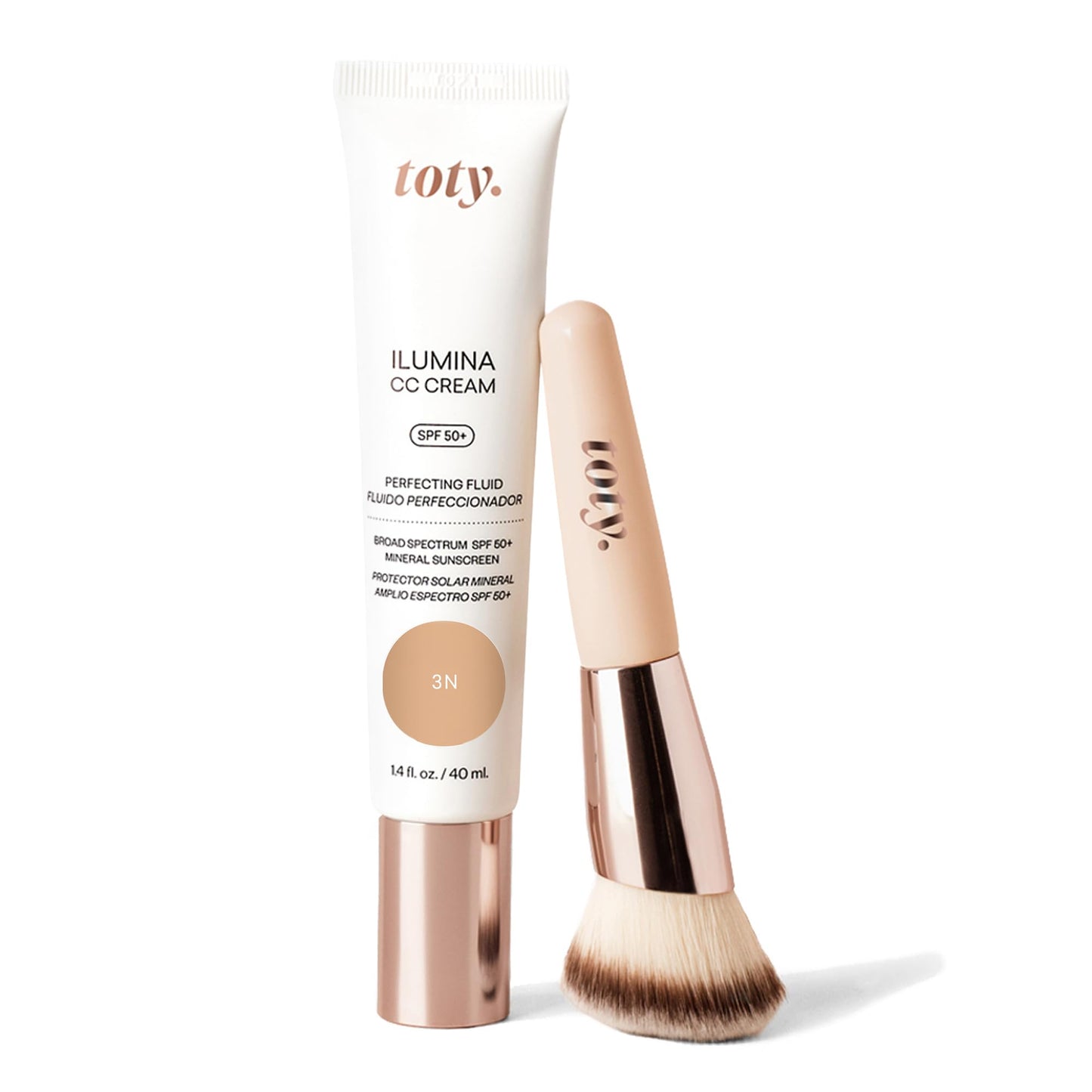 Toty by Sofia Vergara - Ilumina CC Cream SPF 50+ & Ilumina Brush - 100% Mineral Color Correcting Cream + Angled Complexion & Foundation Blending Brush - Tinted moisturizer with spf - 4W Bundle