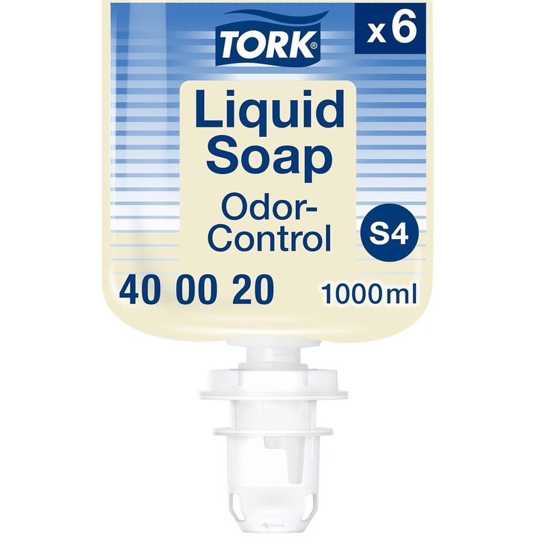 Tork Odor-Control Hand Soap - Gentle, Perfume-Free Liquid Soap | 6 x 1L Bottles Compatible with S4 Dispensers
