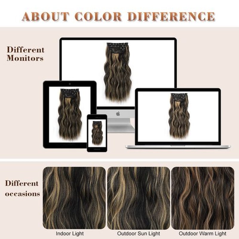 QGZ Clip in Long Wavy Hair Extensions Synthetic 4 PCS Thick Hairpieces for Women 20 Inch Long Fiber Hair Extension for Daily Party Use (Black Brown Mix Blonde)