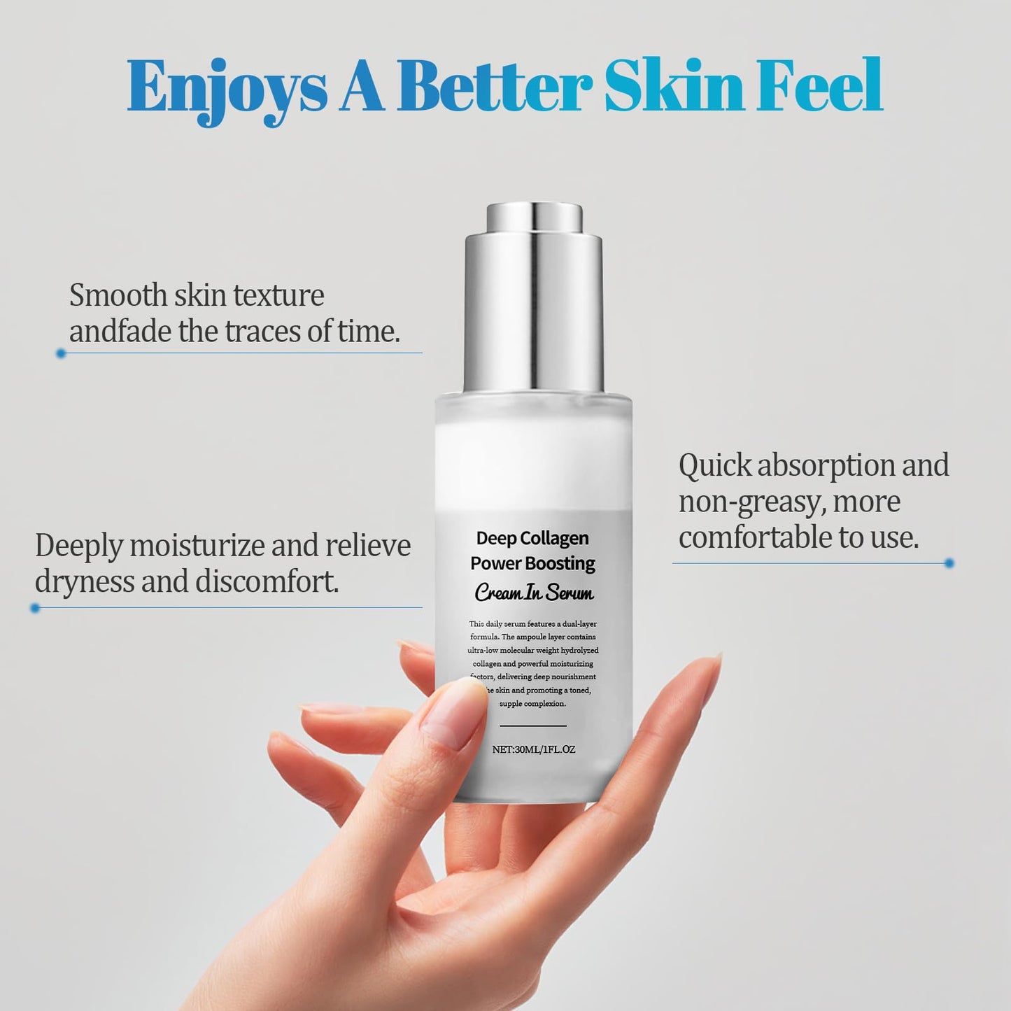30ML Deep Collagen Anti-Wrinkle Serum, Intense Firming & Hydrating Treatment Anti Aging Face Serum with Hyaluronic Acid, Elasticity for Aged Skin