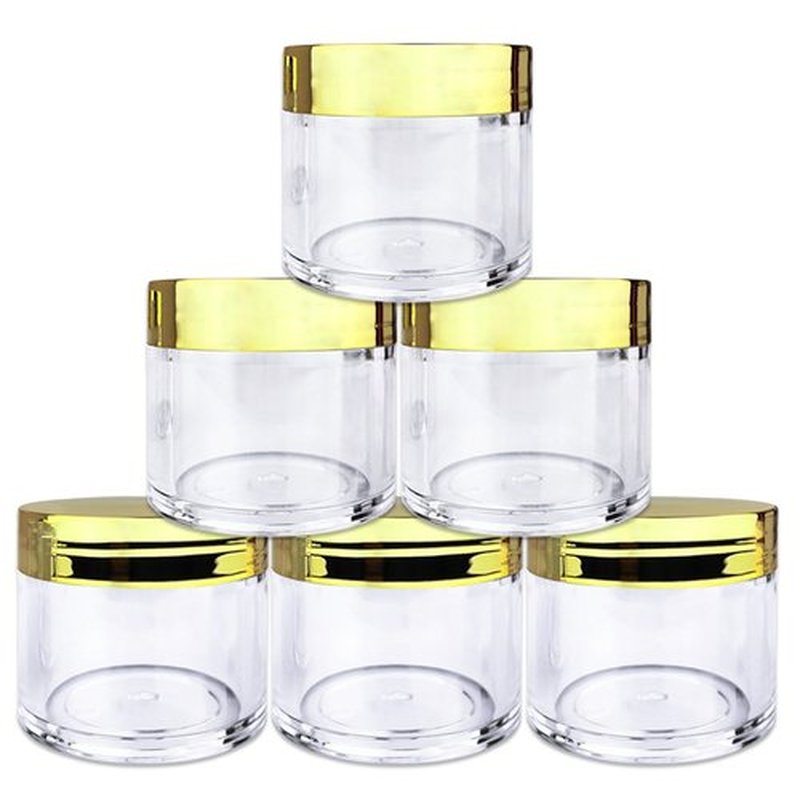 Beauticom 30g/30ml (1 fl. oz.) Double Wall Clear Plastic Leak Proof Jars with Flat Top Lids for Creams, Lotions, Make Up, Powders, Glitters, and more... (Color: Metallic Gold, Pieces: 30)