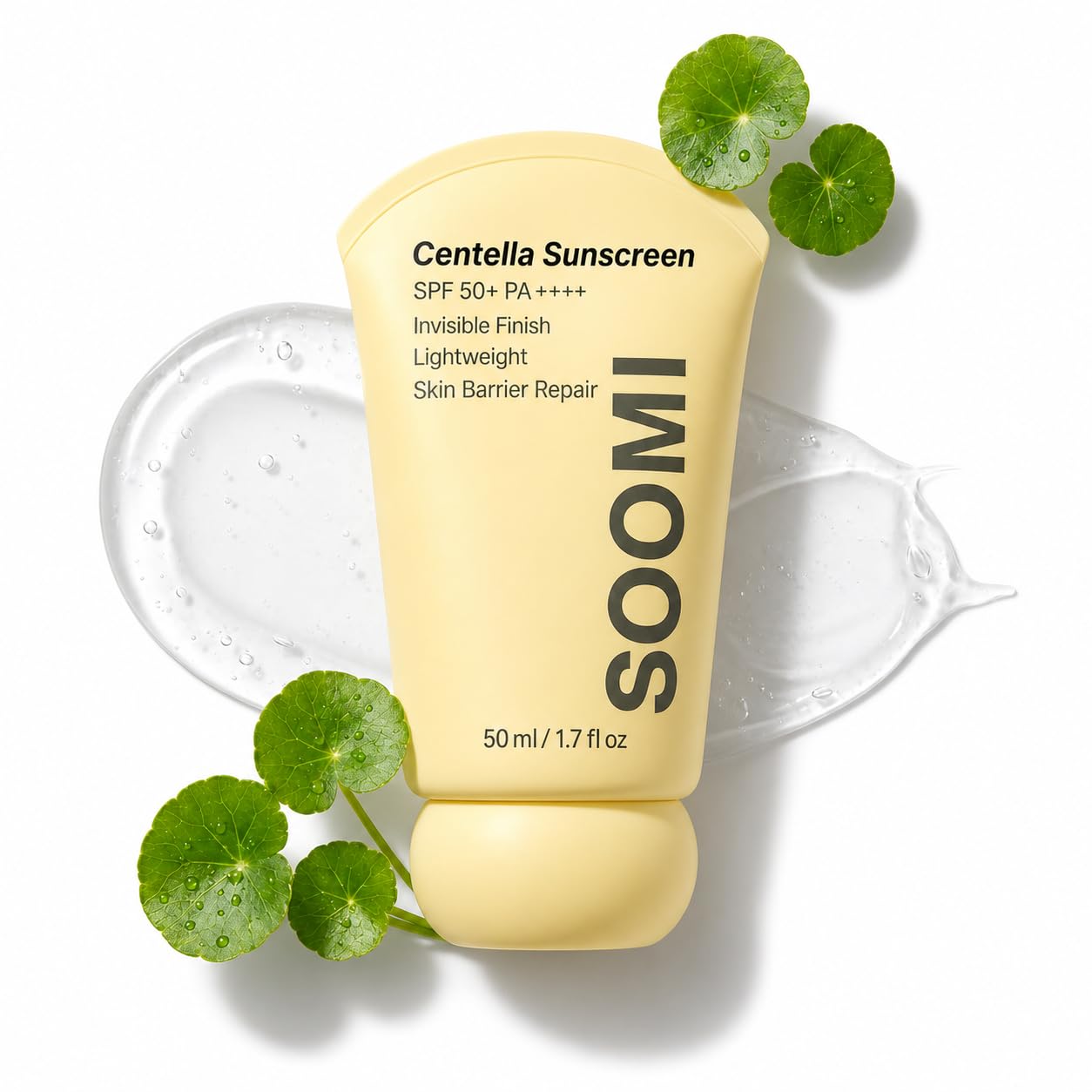 Soomi Skin Centella Sunscreen 50ml SPF 50 Centella Asiatica Korean Face Sunscreen for Sensitive Skin, No White Cast, Lightweight Hydrating Sun Protection, Skin Barrier Repair, Niacinamide