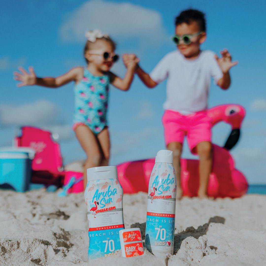 ARUBA SUN Kids SPF 70 Sunscreen Lotion with Bubble Gum scent | Aruba Reef Act Compliant no 67, Octinoxate & Oxybenzone Free | Water-Resistant, Non-Greasy, Broad Spectrum UVA/UVB Sunscreen, 8 oz