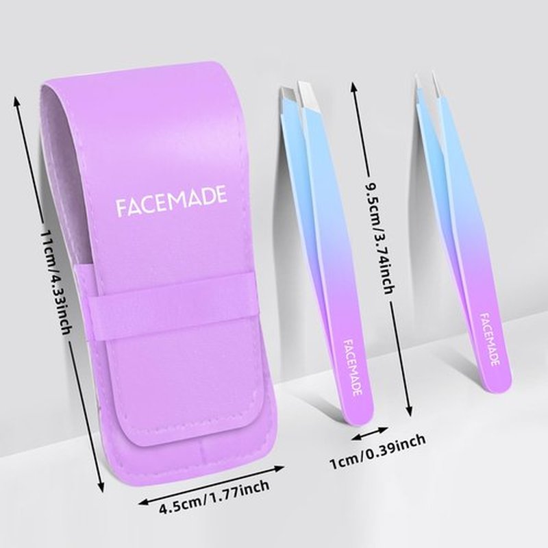 2 Pack Tweezers Set - Professional Stainless Steel Tweezers for Men and Women, Precision Eyebrow Tweezers for Facial Hair, Chin, and Ingrown Hair Removal (Blue&Purple)