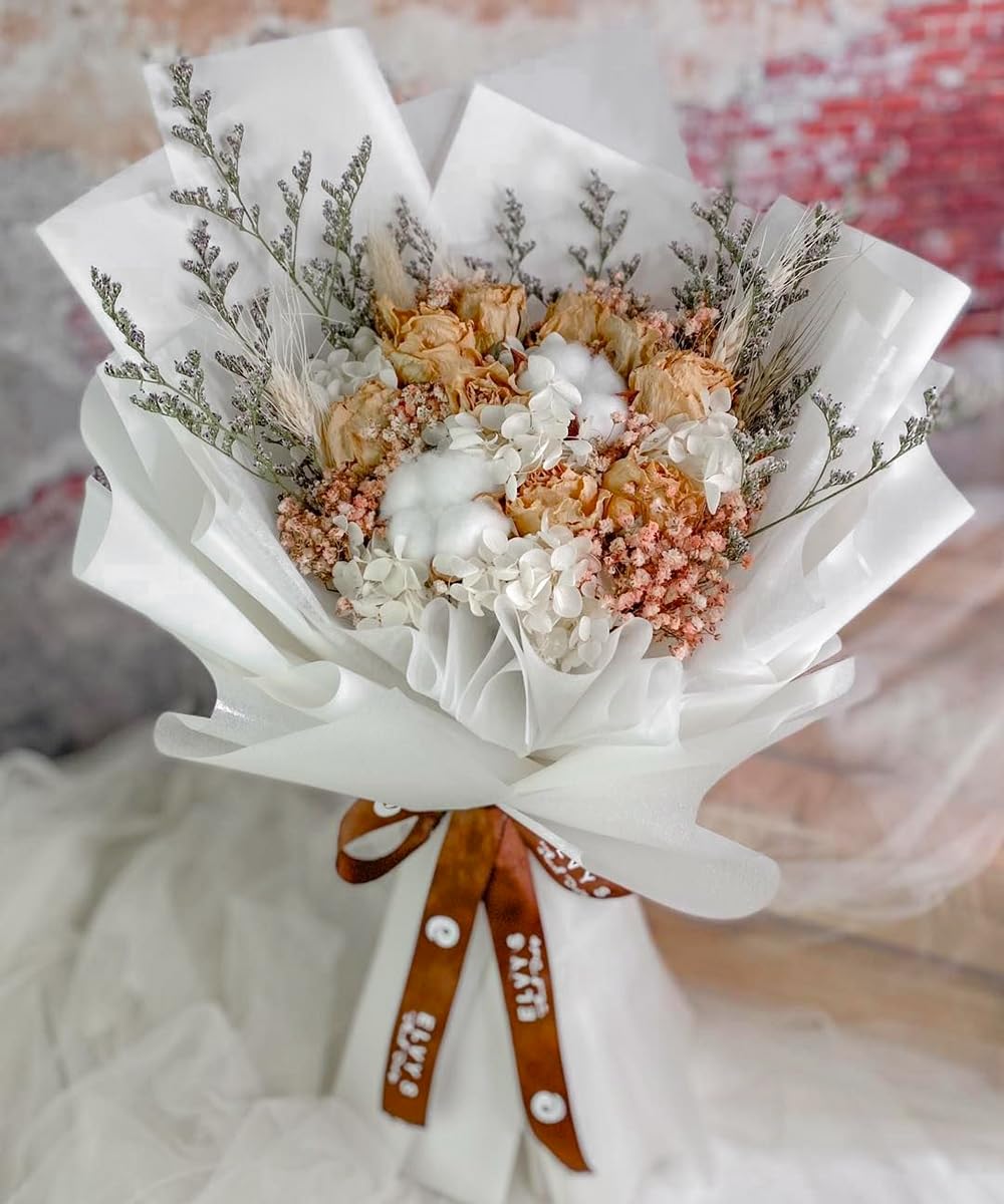 WRAPAHOLIC 20 Sheets Flower Wrapping Paper - 22.4 x 22.4 inch Pure White Water-Resistant Floral Bouquet Wrapping Paper, Florist Supplies Packaging for Wedding Birthday Gift DIY