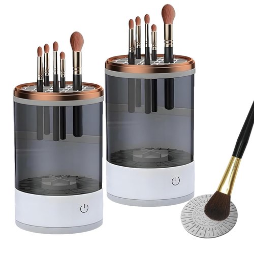 Beauty Swirl Cosmetic Brush Cleaner, Cozy Luna Brush Cleaner, Makeup Brush Cleaner, Automatic Spinning Makeup Brush Cleaner Fit for All Size Makeup Brush (2pcs Black)