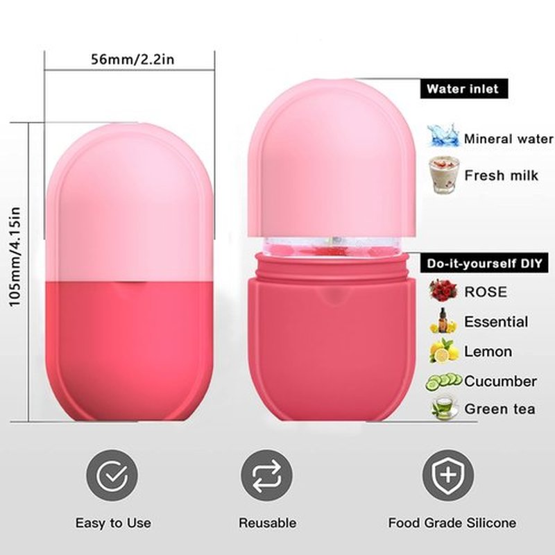 KOGITI Ice Mold for Face，Ice Roller for Face & Eye, Beauty Facial Ice Rollers Ice Holder Mold Face Puffiness Relief Massage Skin Care Tools, Ice Facial Cube (New-Pink)