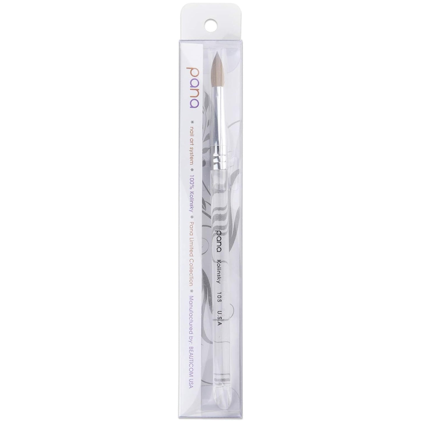 Size 10 PANA Pure Kolinsky Acrylic Nail Brush - Oval Crimped Clear Handle