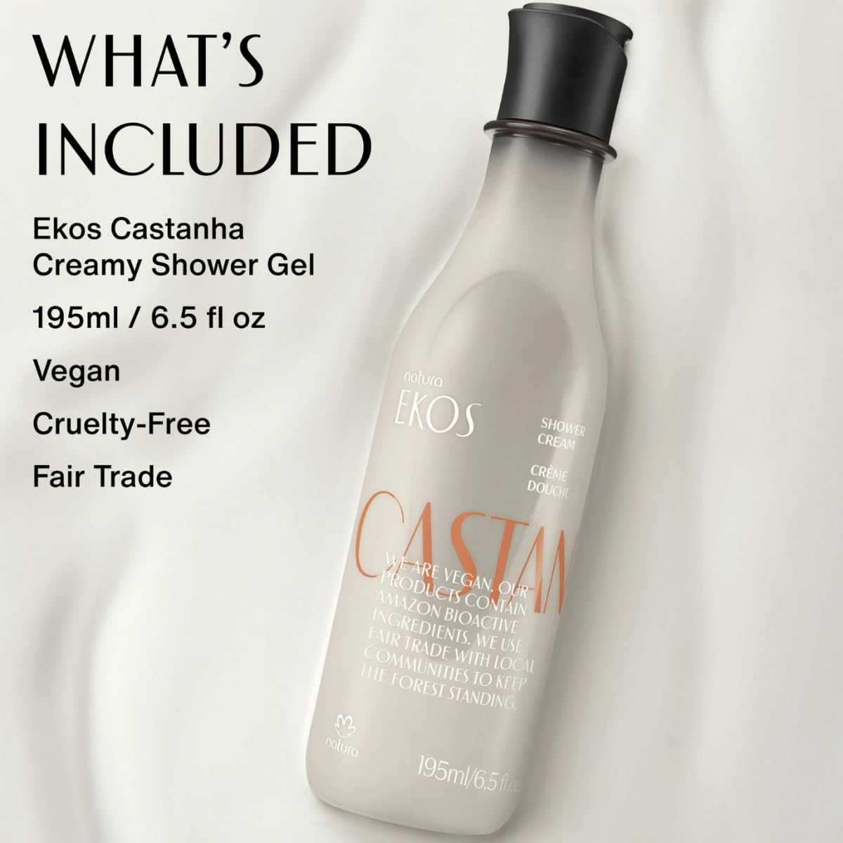 Natura Ekos Castanha Renourishing Creamy Shower Gel - Deep Hydration Body Wash with Omega 6, 9 - Light Texture - Vegan Skin Care - Brazilian Beauty Secrets - 6.5 fl oz (195ml)