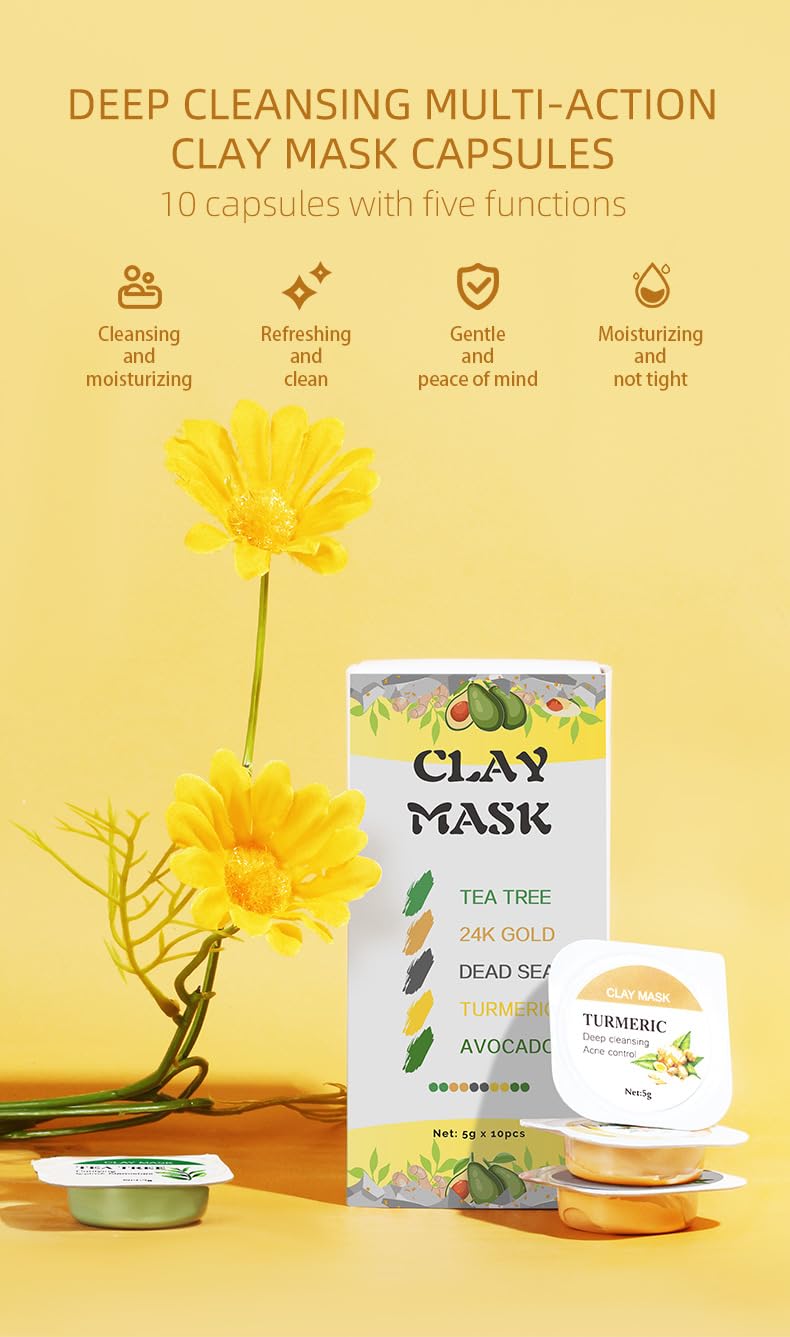 BERVEAL Organic Clay Mask Kit Private Label Turmeric Green Tea Pink Rose Face Mud Clay Mask Facial Mask For Acne Skin (SET 01)