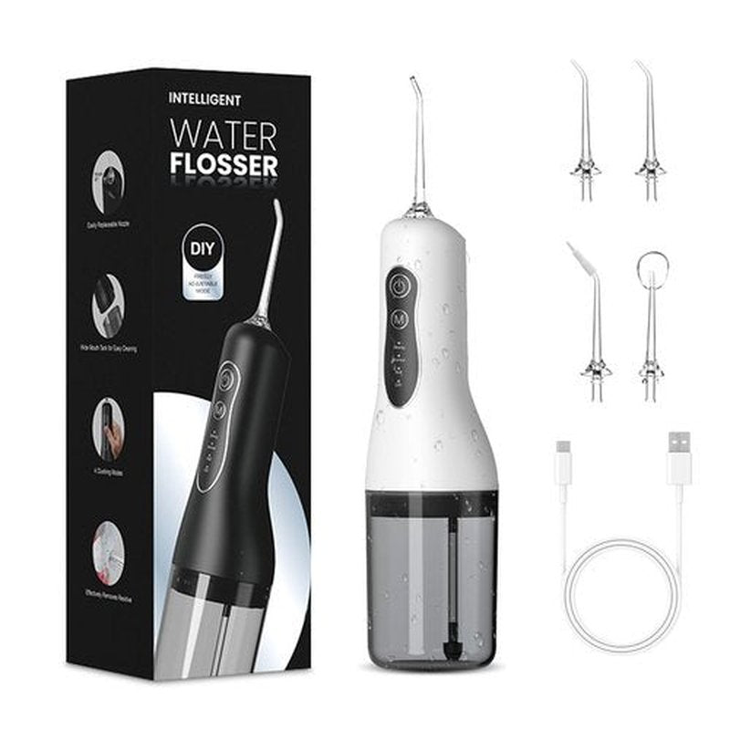 Portable Water Flosser for Teeth Cleaning, 5 Jet Tips, 4 Cleaning Modes, 1500mAh Rechargeable Battery, 260ml Water Tank, IPX7 Waterproof for Braces, Sensitive Teeth & Travel (White)