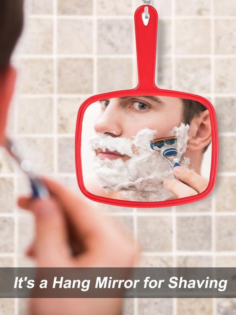 Gladmart Hand Mirror Salon Barber Hairdressing Handheld Mirror with Handle (Square Red 7.4 x 10.3 inches)
