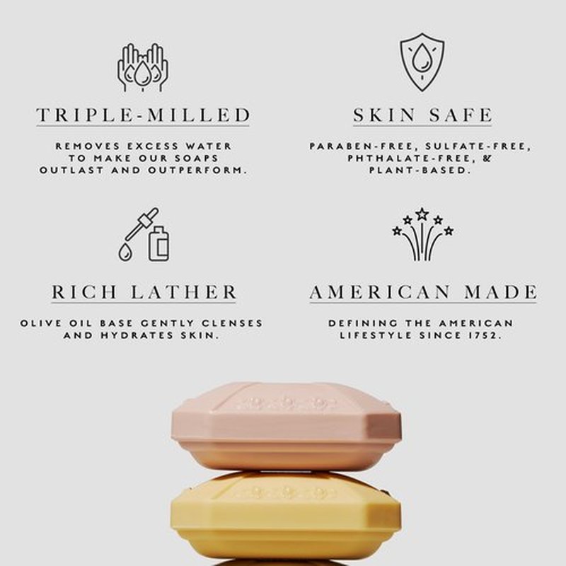 Caswell-Massey Castile Bar Soap, Womens Body Wash, Hand Soap, and Face Wash, Moisturizing Natural Body Soap for Bath or Shower, Almond, Verbena, & Lavender, 3 (5.8 oz bar) Gift Set