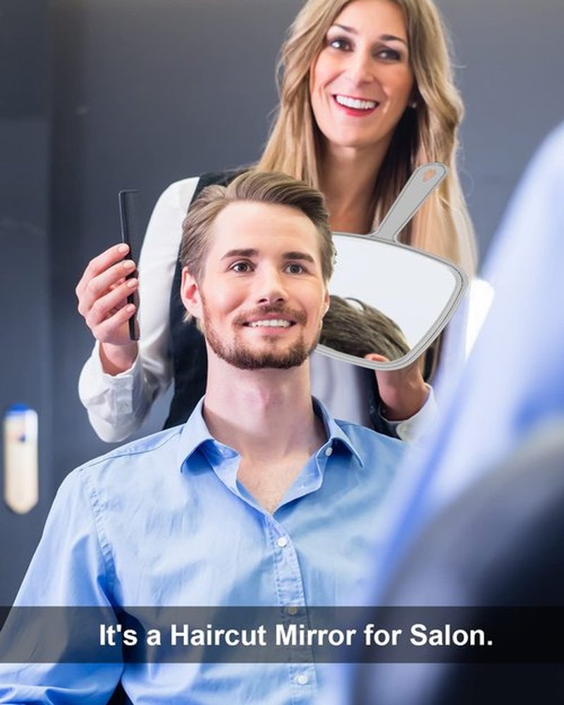 PROTECLE Large Hand Mirror, Salon Barber Hairdressing Handheld Mirror with Handle (Square Grey10.3 x7.4)