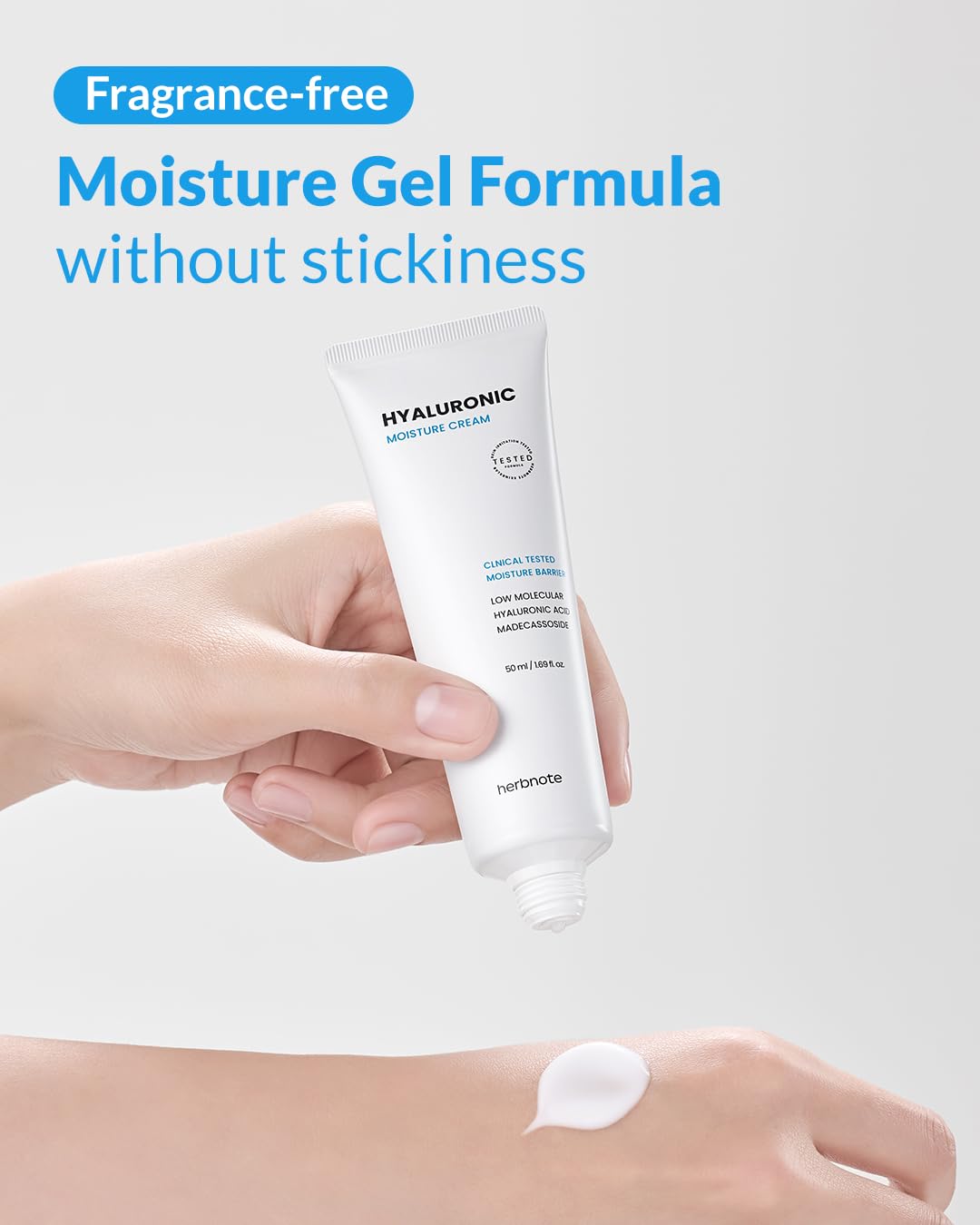 herbnote Low Molecular Hyaluronic Acid Moisture Cream - Gentle & Soothing Skin Protection with Barrier Care, Madecassoside, Centella Asiatica Extract for Sensitive & Damaged Skin, 1.69 oz.