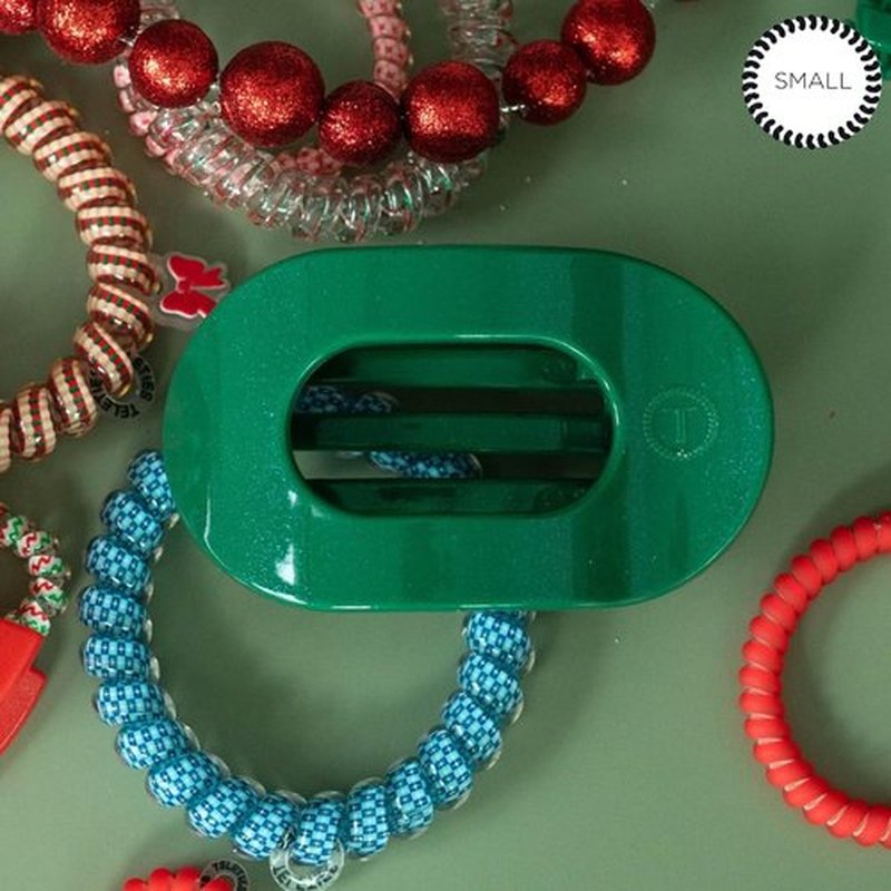 TELETIES - Small Flat Round Hair Clip - Holiday Collection - Hair Claw Clips for Women - Strong Grip, Bendable Teeth, Curved Design - For All Hair Types and Textures - Mistletoe
