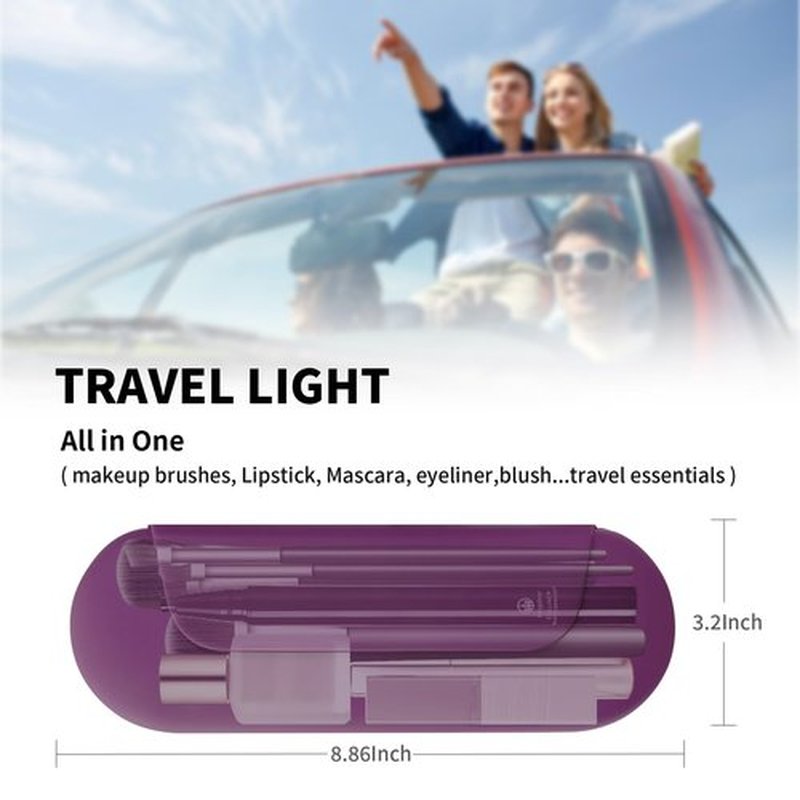 AGIKET Silicone Makeup Brush Holder Travel Cosmetic Bag：Soft Portable Cosmetic Face Brushes Holder with Upgrade Anti-Fall Out Magnetic Closure, Large Travel Makeup Brush Case - Dark Pruple