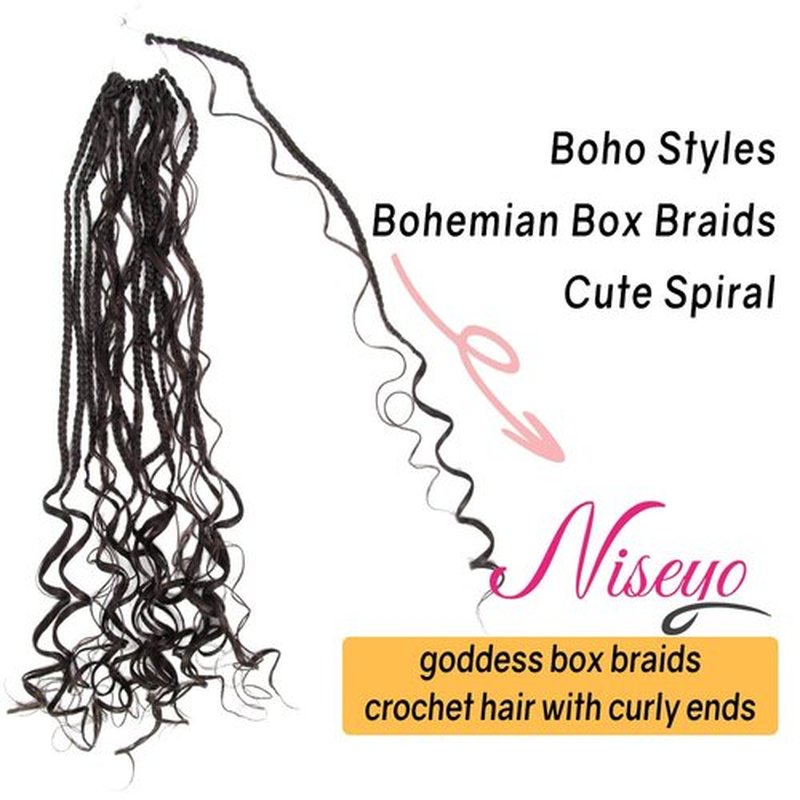 Niseyo Goddess Box Braids Crochet Hair 22 Inch 8 Packs Long Crochet Box Braids Pre Looped Curly Ends Boho Style Synthetic Hair (4#/Brown)