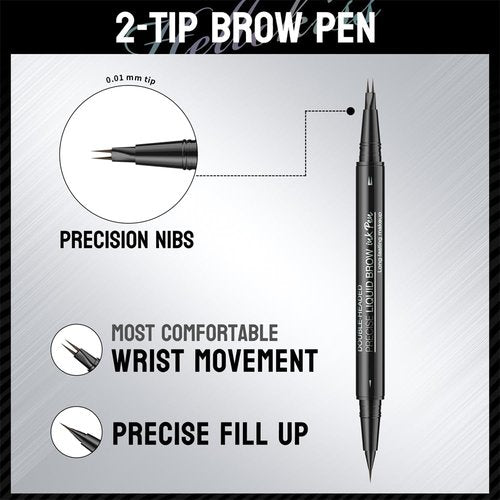 2-in-1 Double-ended Eye Brow Pencils with 2 Tips and Precise Brush Tip, Waterproof Last All-Day, Microblading Eyebrow Pen (Brown)