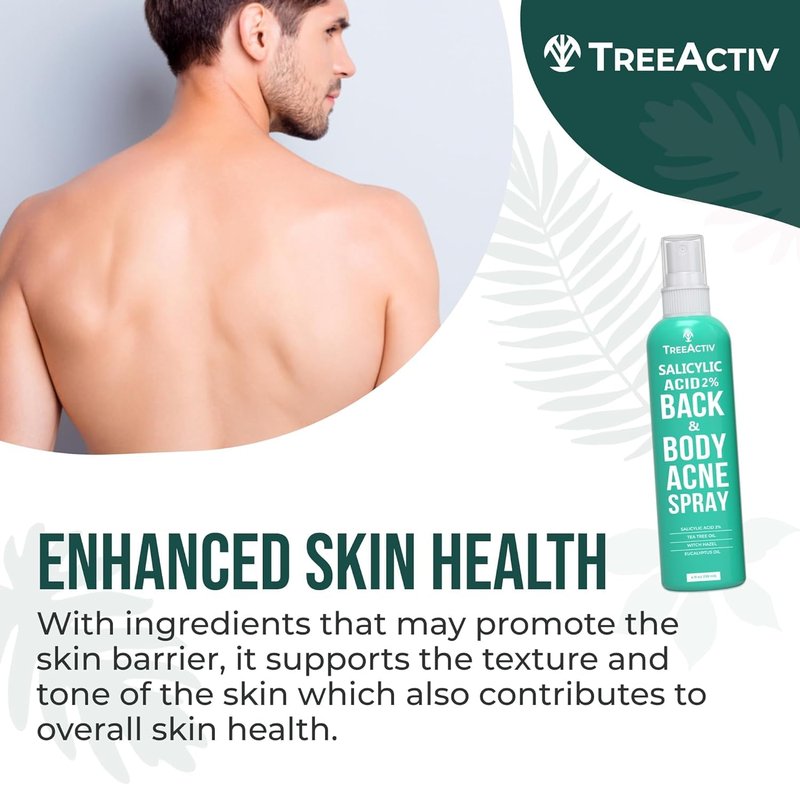 Back Acne Spray, 2% Salicylic Acid (BHA) Body Acne Spray, Fast-Drying Tea Tree Oil + Aloe Mist for Back, Chest, Shoulders & Butt, 4 fl oz