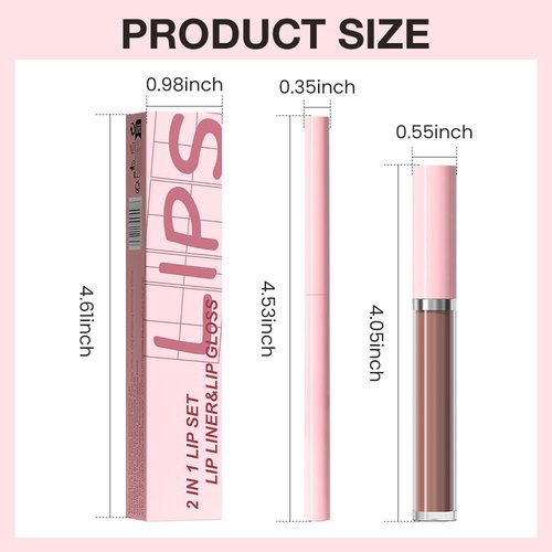 JUAAZIN 2pcs Light Brown Matte Lip Liner and Lipstick Makeup Set, Vegan Lipstick Lip Liner and Gloss Set Lip Stain Long Lasting Waterproof Smudge-Proof Properties Non-stick Cup(Light Brown 05#)