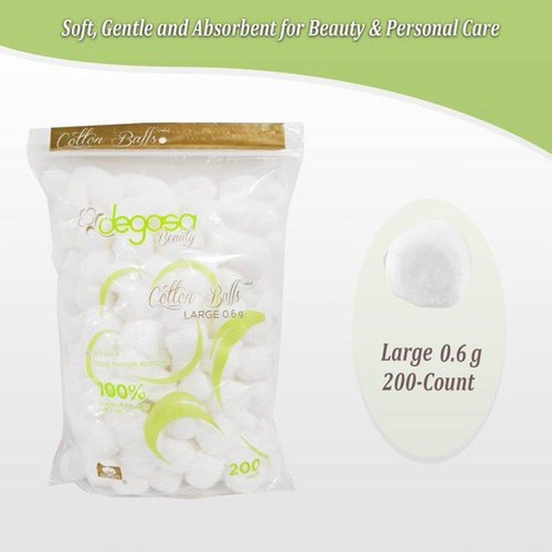 Cotton Balls for Facial Treatments, Nails and Make-Up Removal, Applying Tonics & Cleansers, Multi-Purpose Soft Natural Cotton Balls (Large 200 Count)