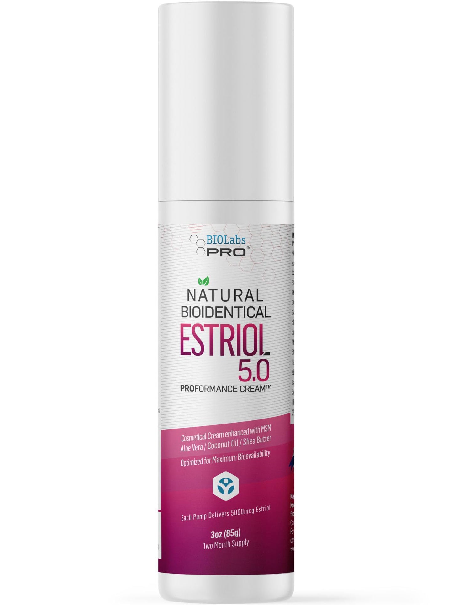BIOLABS PRO Estri Cream - Bioidentical E3 Cream - Menopausal Support for Women - 5mg E3 Per Dose - Two Month Supply - 3oz