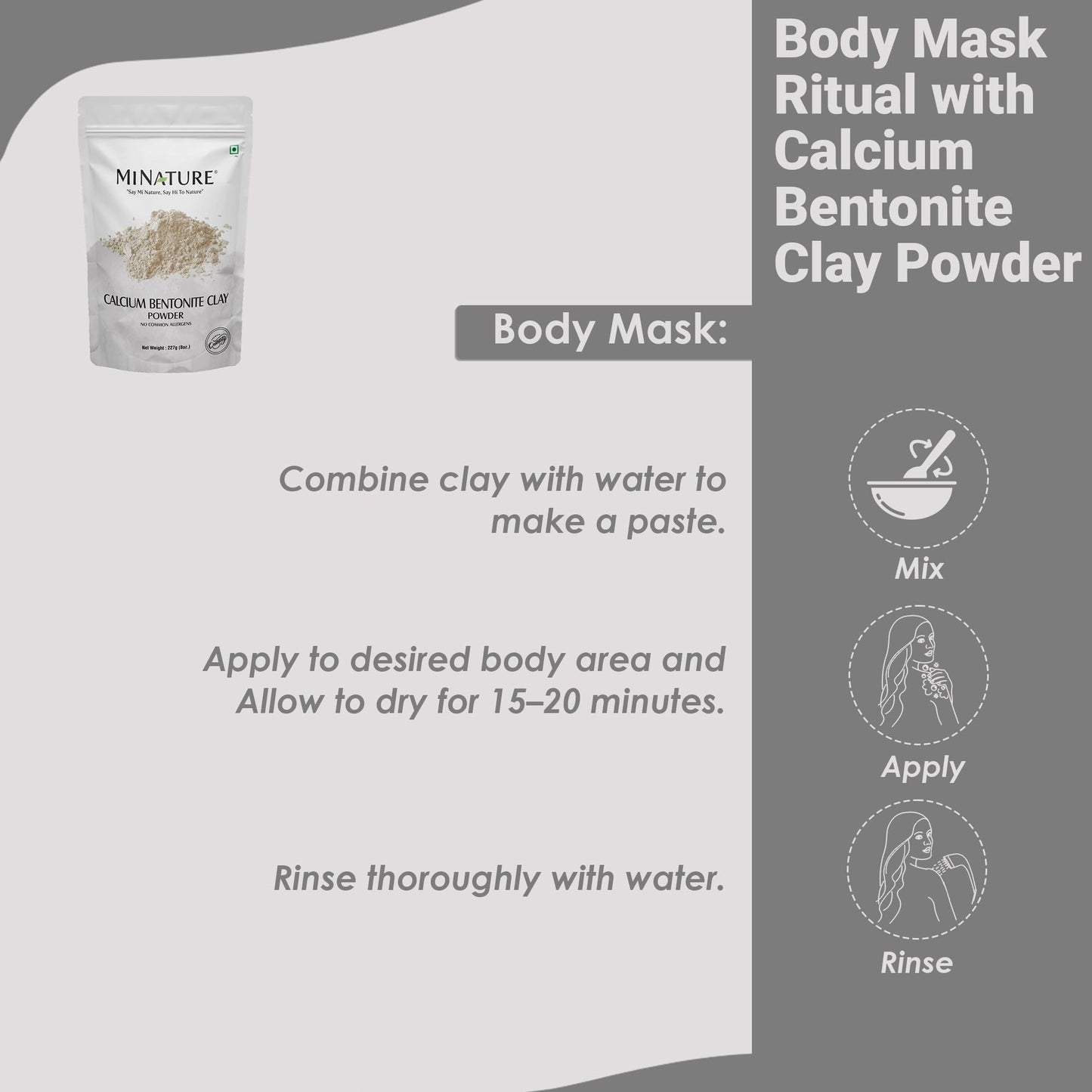 Mi Nature Calcium Bentonite Clay Powder | Indian Healing Clay | Natural Herbal Skin Care | Great For DIY Mask, Soap, & Scrub | For Gentle Care Made In India | 227g(8oz) (0.5lb)