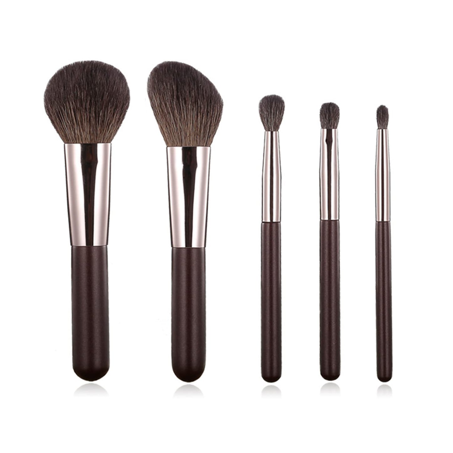 Travel Makeup Brushes Set w/Pouch, Portable 5PCS Professional Premium Goat Hair Cosmetic Brushes Kit for Powder Blush Concealers Contouring Highlighting