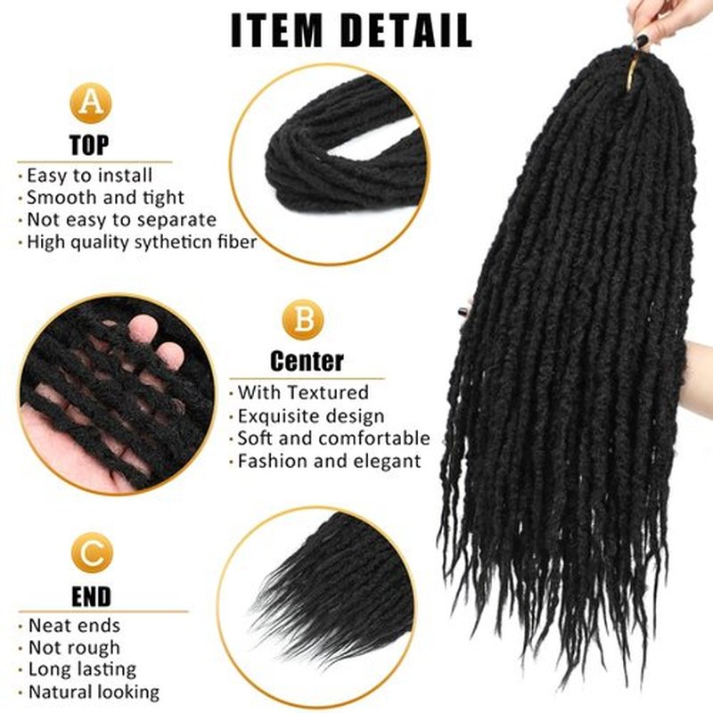 Aguacor Synthetic Textured Dreadlocks Straight Double Ended Dreadlock Extensions with Texture 20inches 10 Strands Thin Soft DE Dreadlock Extensions for Women (10 Strands, 1B#)