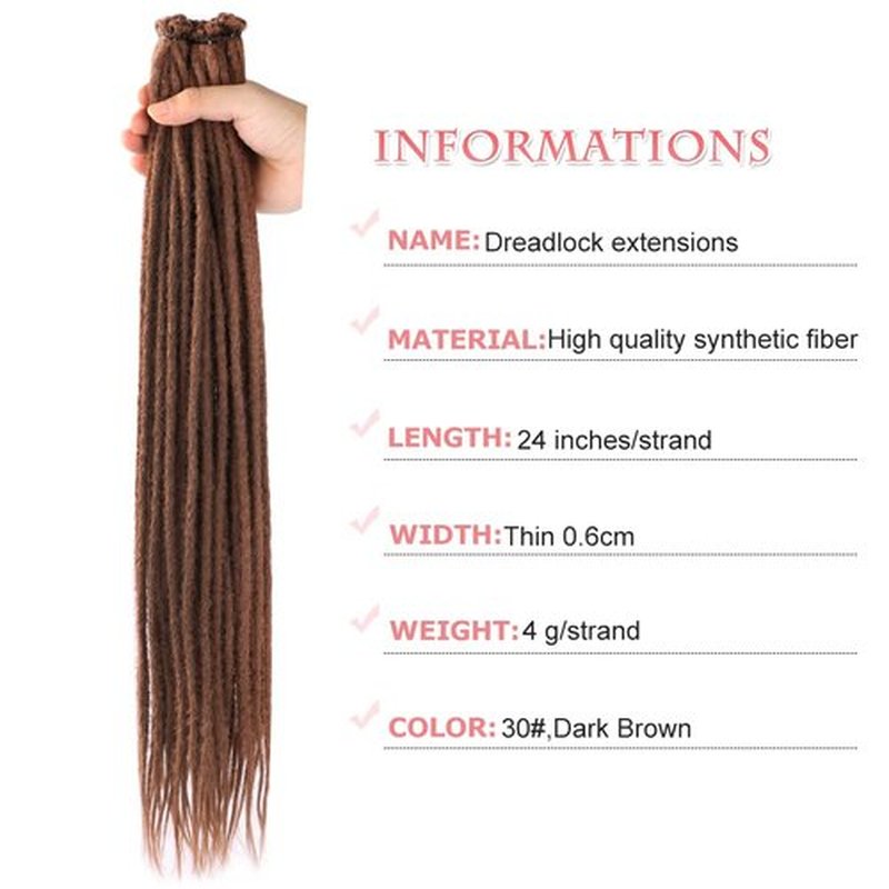 DAIRESS 24 Inch 10strands/pack Synthetic Dreadlocks Extensions Thin 0.6cm Soft Reggae Hair Hip-Hop Style Dread Extensions Long Crochet Braids For Hippie Dread locks Hair(24Inch 10strands, 30)