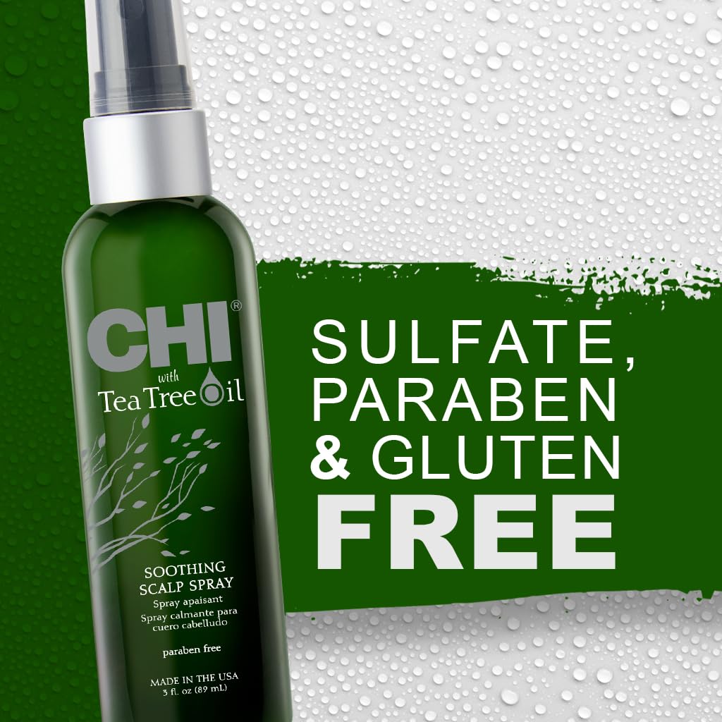 CHI Tea Tree Oil Soothing Scalp Spray, Moisturizing Spray For Relieving Irritation & Itching, Sulfate, Paraben, & Cruelty-Free, 3 Oz