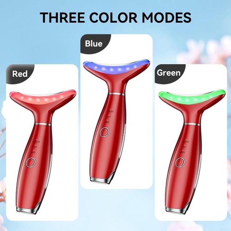 Neck Face Massager, Facial Massager for Double Chin, 3 Modes, Face Sculpting Tool with Vibration and Thermal (Red)