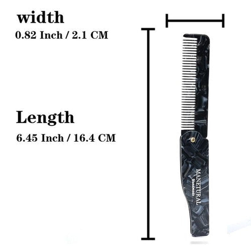MANETURAL 80L Fine Tooth Comb Pocket Comb - 6.4" Hair Comb for Women and Kids, Beard Care or Mustache，Grooming Comb for Men，Handmade Saw Cut Hand Polished. (2 PACK, Black Tokyo)
