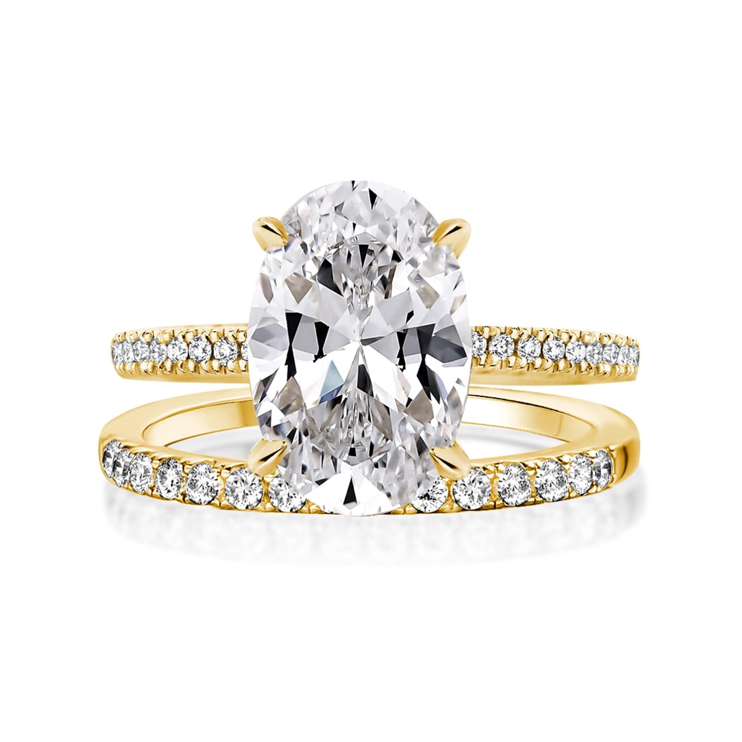 Effinny 3.5ct Elongated Oval Cut Engagement Ring Set,925 Sterling Silver Bridal Ring Set with Half Eternity Wedding Ring (Golden, 7.5)